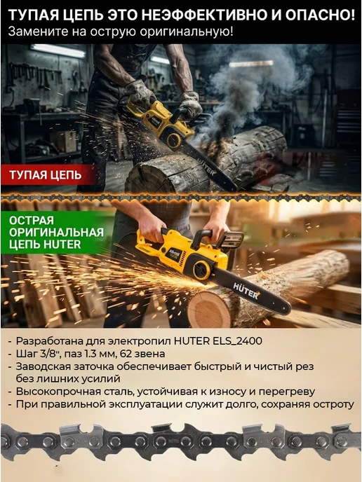 Цепь для электропилы 62 звена els 2400 С2 — фото 2