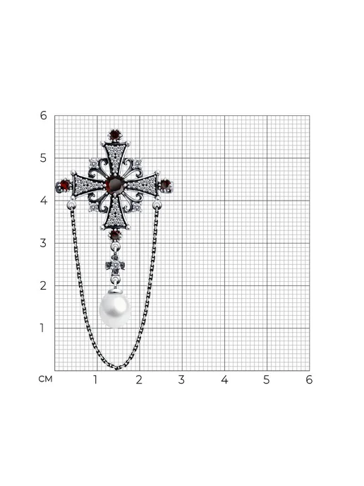 JEWELRY Брошь серебряная 925 готическая с гранатом на пиджак, серебристый, фото 2