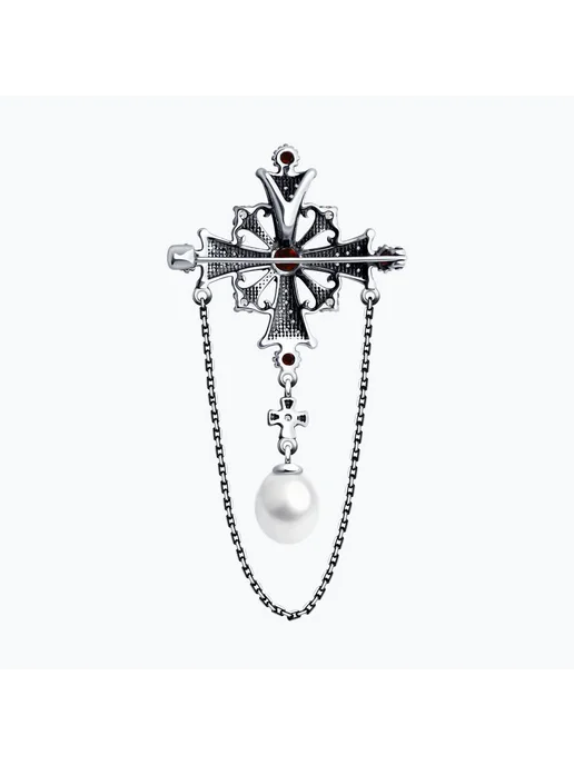 JEWELRY Брошь серебряная 925 готическая с гранатом на пиджак, серебристый, фото 3