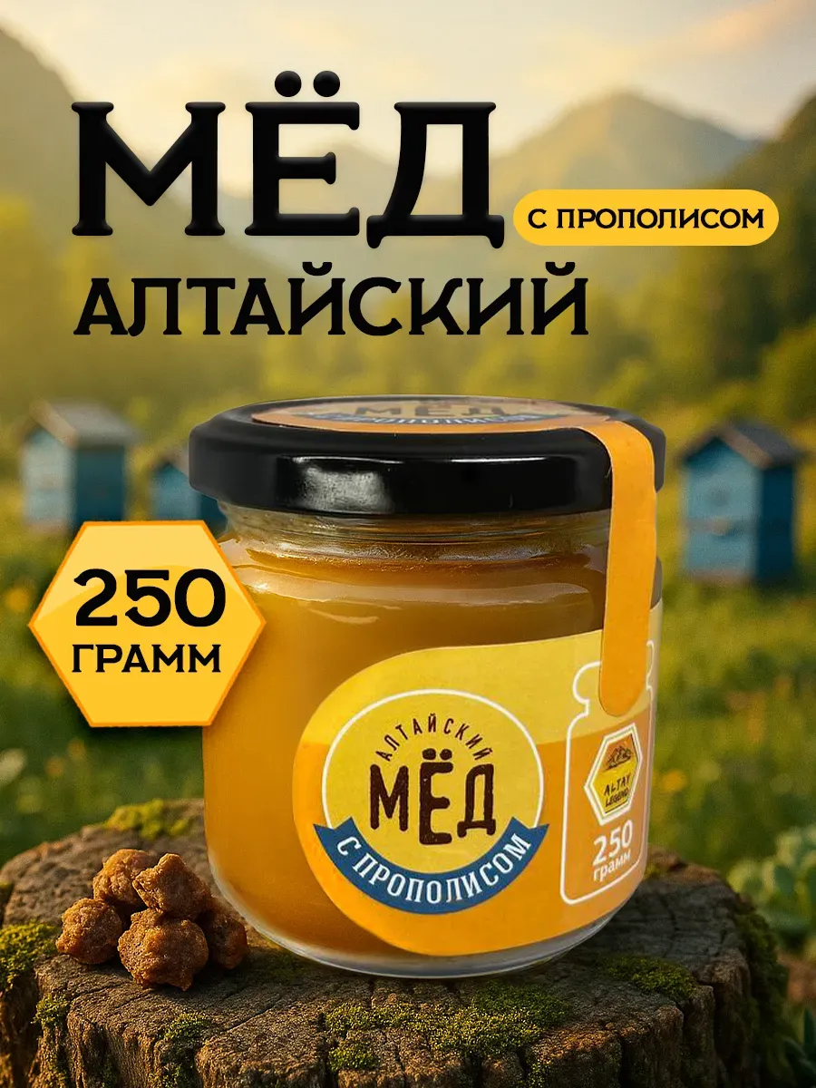 Мёд с прополисом 250 гр в подарок Легенда Алтая
