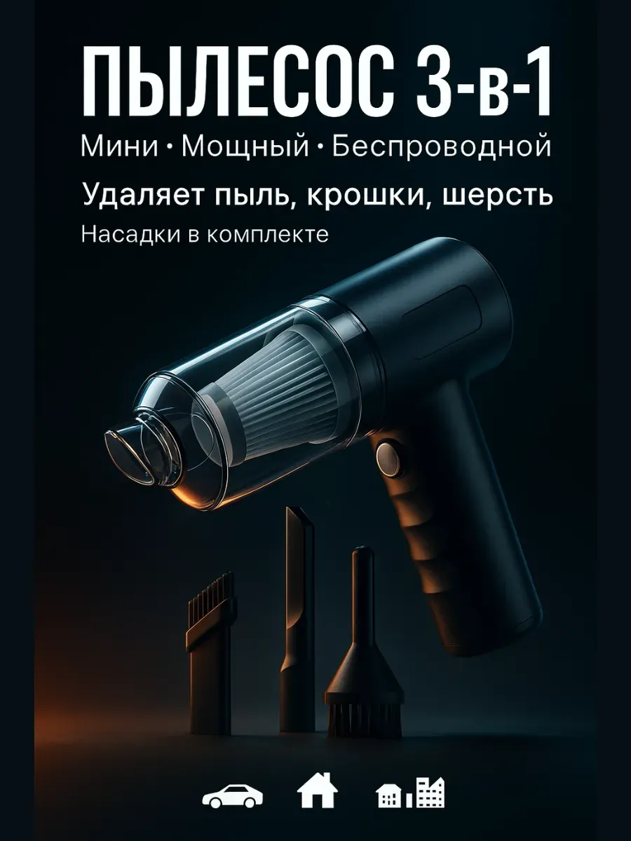 Мини-пылесос 3 в 1 для авто и дома