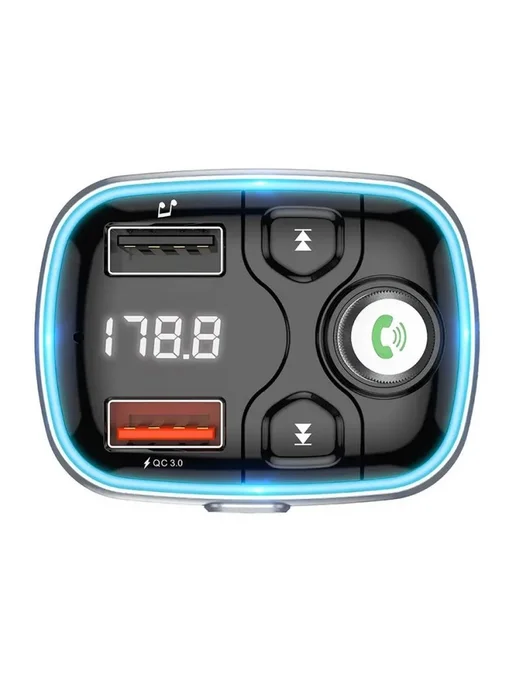Многофункциональный автомобильный FM-трансмиттер с Bluetooth, голубой, фото 3