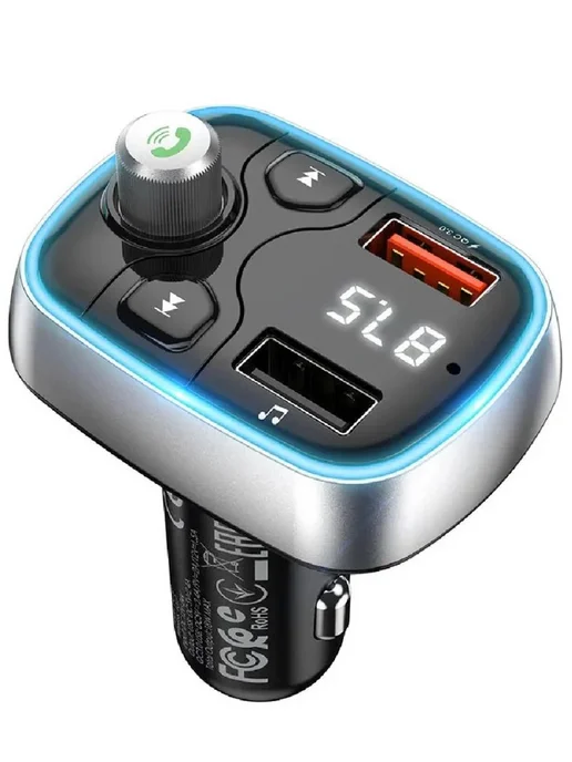 Многофункциональный автомобильный FM-трансмиттер с Bluetooth, голубой, фото 7