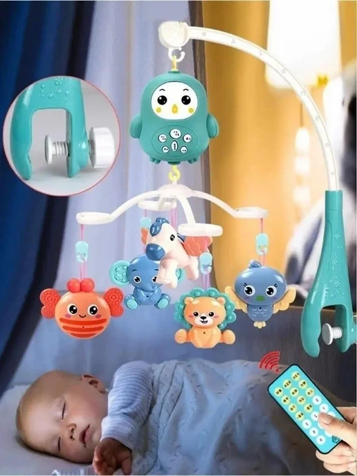 ТОТОША toy Музыкальный Мобиль с таймером ночником и пультом, белый, фото 5