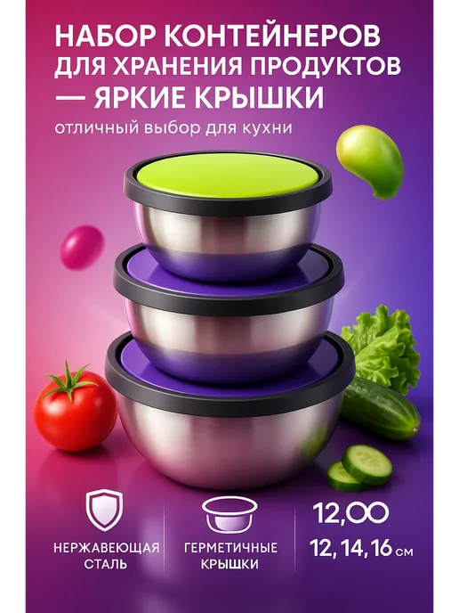 САРЫШКА Набор контейнеров для хранения продуктов с яркими крышками, серый, фото 3