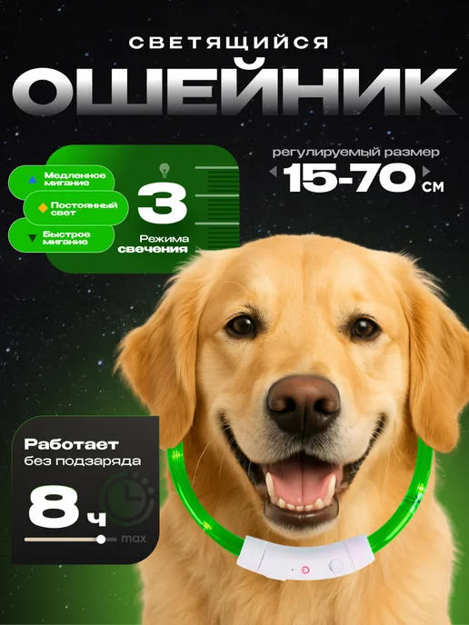 WEBMAG Светящийся ошейник для собак usb с зарядкой, зеленый