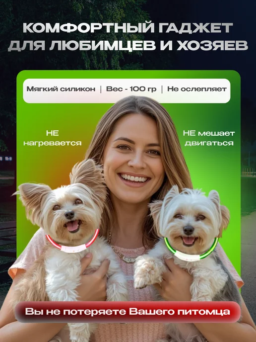 WEBMAG Светящийся ошейник для собак usb с зарядкой, зеленый, фото 2
