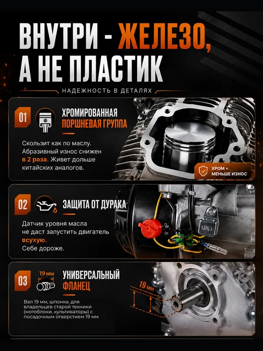 Двигатель бензиновый для мотоблока 4-х тактный GE-170F-19 — фото 2