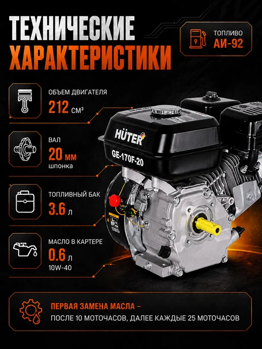 Двигатель бензиновый для мотоблока 4-х тактный GE-170F-20 — фото 3