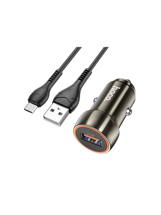 Автомобильная зарядка Z46 Micro HOCO Серый металлик, серый, фото 3