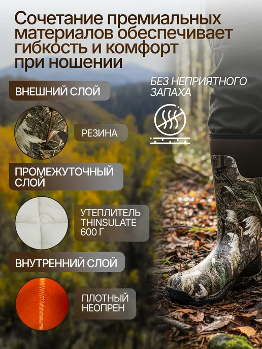 Сапоги неопрен резина, зеленый, фото 3