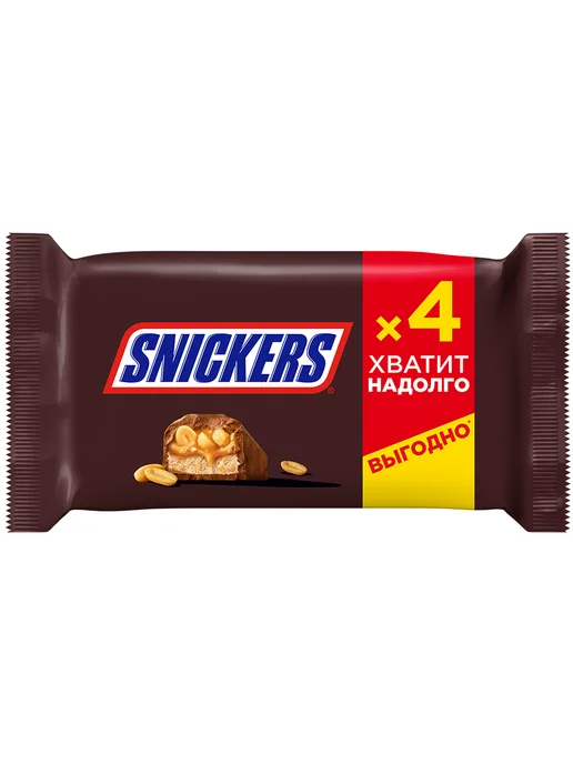 Snickers Батончик шоколадный 40г х 4шт, 160г, 40 г, 4 шт