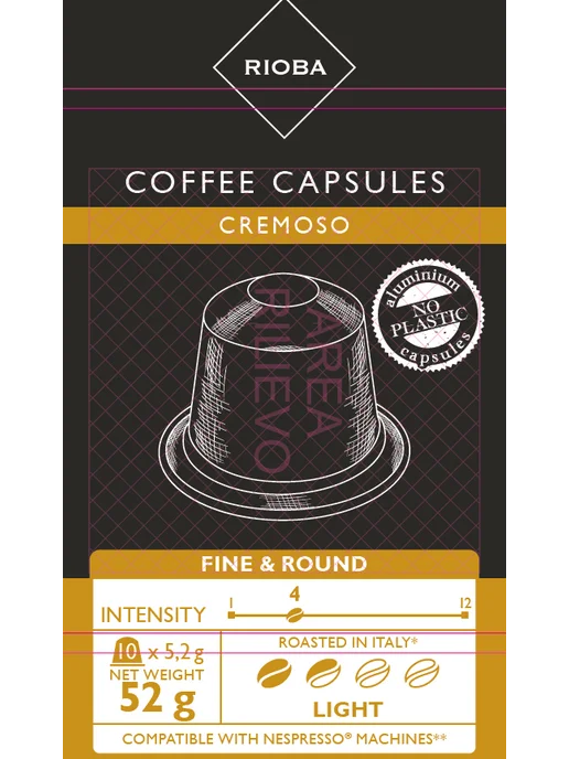 Rioba Кофе в капсулах Cremoso для кофемашин Nespresso 2 упаковки, 10 шт, 52 г