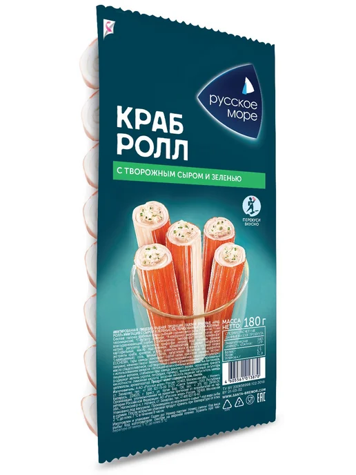 Краб Ролл с творожным сыром и зеленью 180 г, Русское море, 180 г