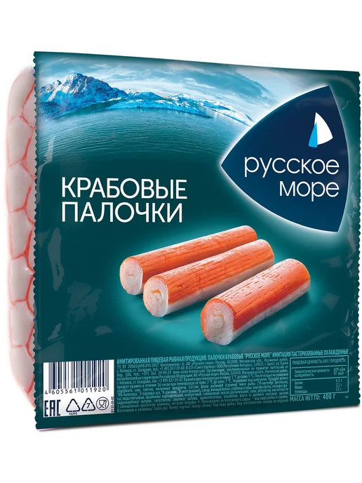 Русское море Палочки крабовые салатные, 400г, 400 г