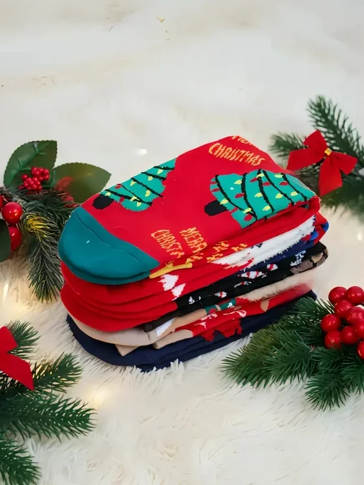 Носки новогодние подарочные Новогодние носки подарочный набор 5 паp, синий, фото 8