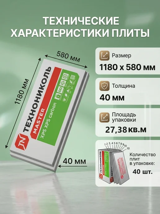 ТехноНИКОЛЬ Утеплитель Техноплекс 40 мм, 8 упаковок, 80 листов, белый, фото 2