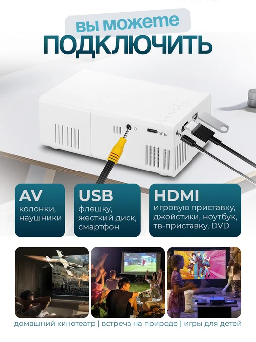 Мини проектор для фильмов с телефона, белый, фото 3