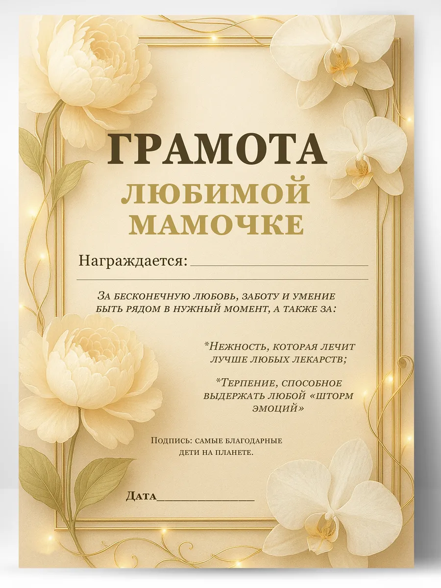 Сувенирный диплом грамота для мамы в подарок
