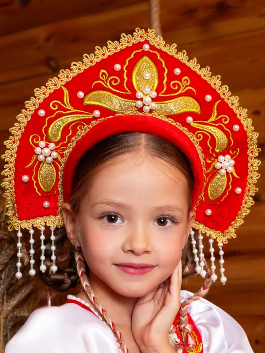 Карнавалия чудес Кокошник русский народный, красный, фото 2