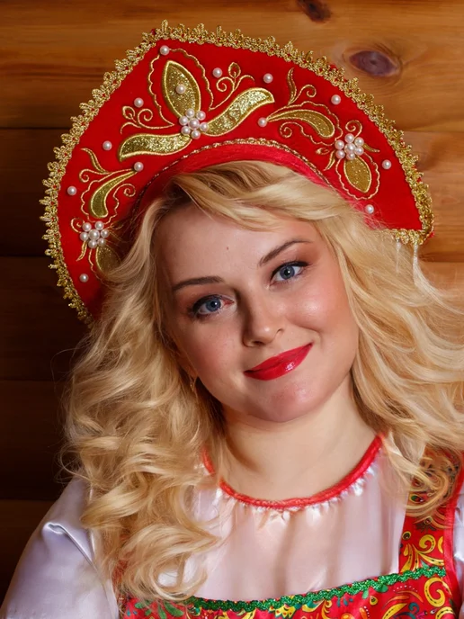 Карнавалия чудес Кокошник русский народный, красный, фото 3
