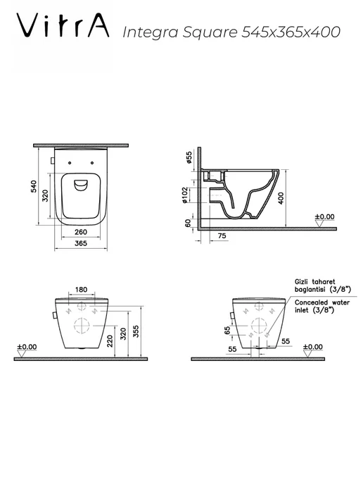 VitrA Унитаз подвесной Integra Square 545х365х400 функция, 545x365x400, фото 6