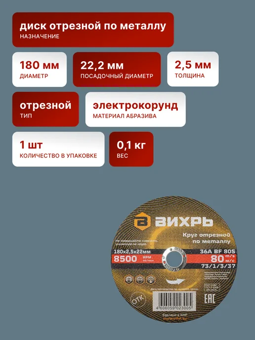 Диск по металлу на болгарку 180 мм — фото 2