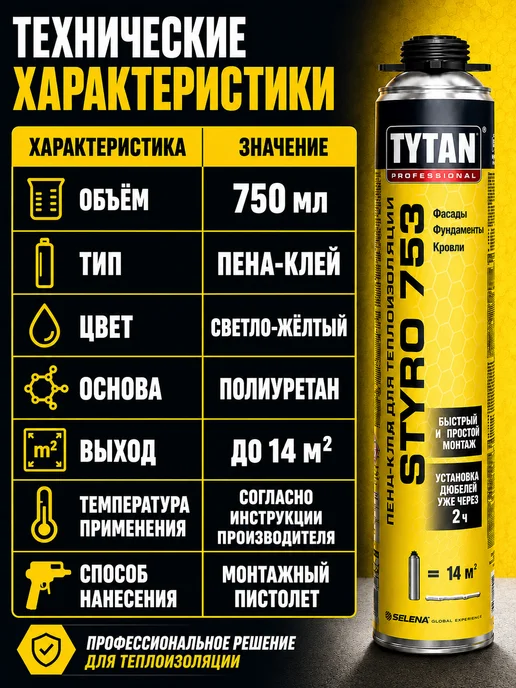 TYTAN Пена-клей STYRO 753, 750 мл, 750 мл, фото 5