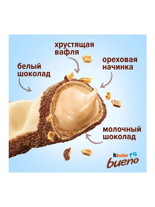 Вафли в белом шоколаде Kinder bueno white с молочно-ореховой, белый, фото 4