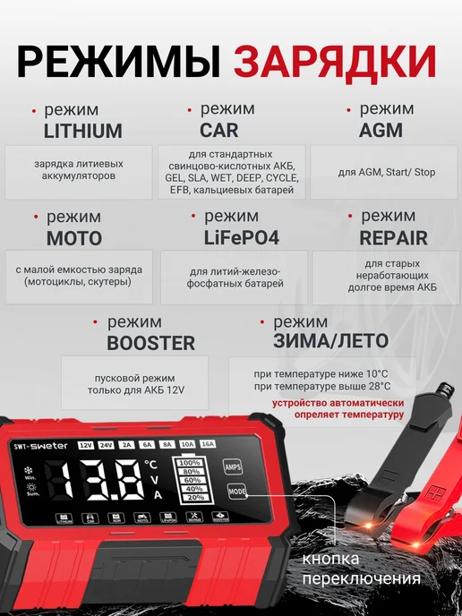 E-FAST Зарядное устройство для аккумуляторов автомобиля 12В-10А, 16А, фото 3