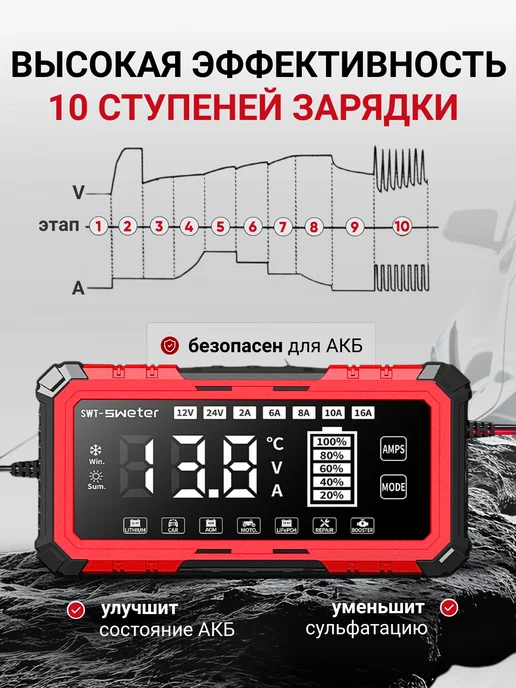 E-FAST Зарядное устройство для аккумуляторов автомобиля 12В-10А, 16А, фото 8