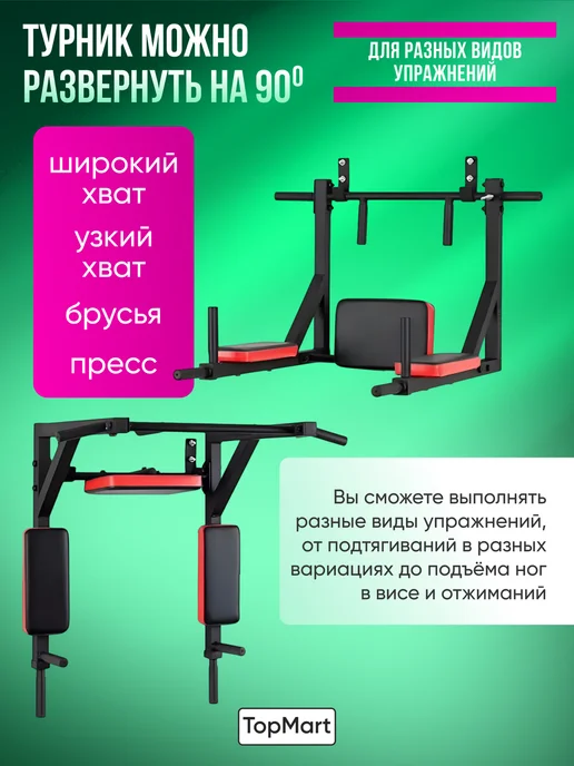 шведская стенка Турник 3в1 настенный для дома многофункциональный, черный, фото 2