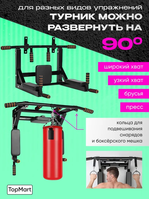 шведская стенка Турник настенный 3 в 1 усиленный на 90, мультихват, черный, фото 2