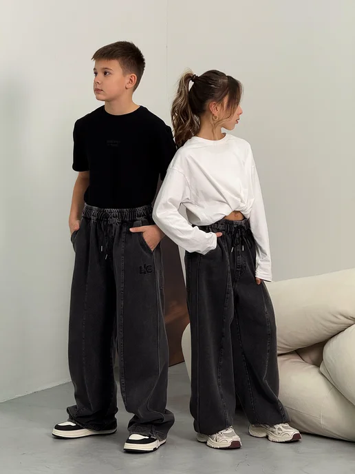 Kids.fly Брюки вареные джинсовые трехнитка, серый, фото 4