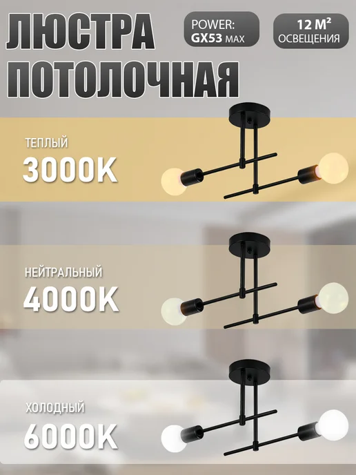Люстра потолочная светодиодная в спальню, черный, фото 3