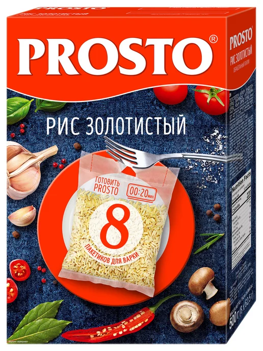 Prosto Крупа рис Золотистый в пакетах для варки 8шт, 500г, 8 шт, 500 г