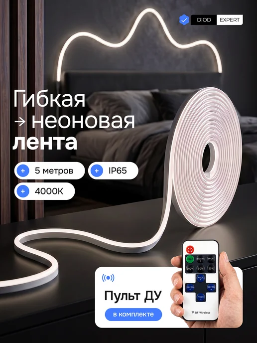 DiodExpert Светодиодная неоновая лента гибкий неон 5 метров с пультом, 5 м