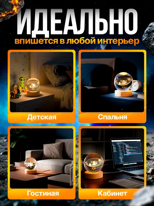 SFERA3D Ночник детский светодиодный стеклянный шар светильник, белый, фото 3