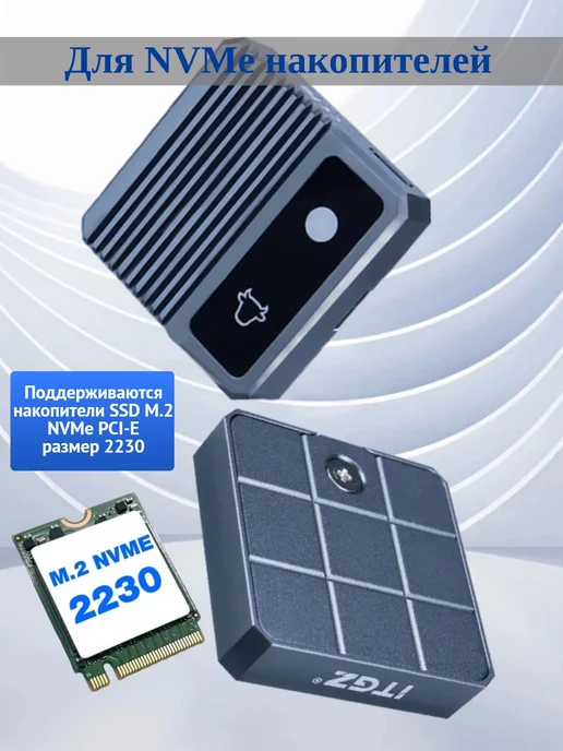 iTGZ Компактный внешний корпус M.2 NVMe 2230 с защитой записи, серый, фото 5