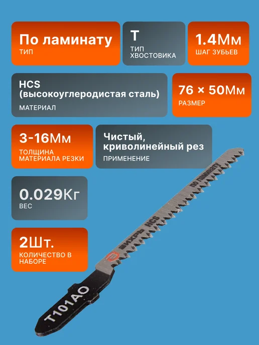 Пилки для лобзика Т101АО по ламинату 76х50 мм, 2 шт — фото 2