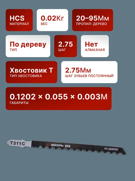 Пилки для лобзика Т311C по дереву 116х100 мм, 2 шт — фото 2