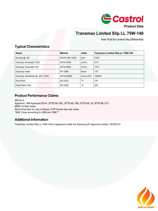 CASTROL Limited Slip LL 75W-140 Масло трансмиссионное 1 л, 1 л, фото 2
