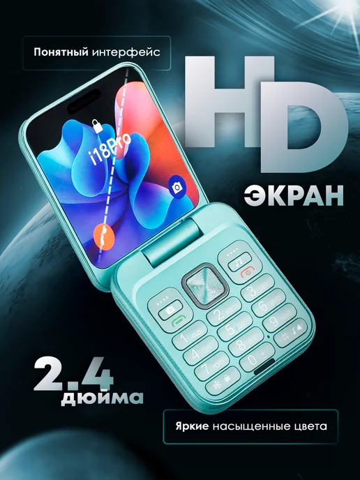 TexnoParts Мини телефон раскладушка кнопочный с камерой фиолетовый, голубой, бирюзовый, фото 6
