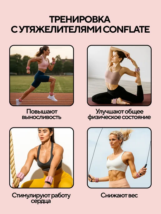 Conflate Утяжелители для ног и рук 0,5 кг 2 шт, регулируемые силикон, 500 г, 2 шт, фото 8